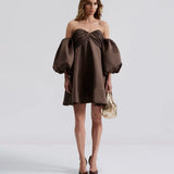 By Malina - Val mini dress Off-the-shoulder mini dress, Chocolate