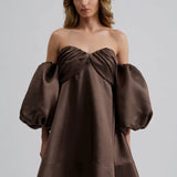 By Malina - Val mini dress Off-the-shoulder mini dress, Chocolate