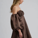 By Malina - Val mini dress Off-the-shoulder mini dress, Chocolate