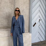 Imperial - Pinstripe pants blue denim