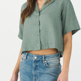 IVY-Karmey SS Linen Shirt - Dusty Steel Green