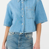 IVY-Uta Oversized 2/4 Sleeve Shirt Wash Mid Blue