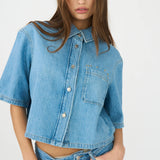 IVY-Uta Oversized 2/4 Sleeve Shirt Wash Mid Blue