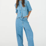 IVY-Uta Oversized 2/4 Sleeve Shirt Wash Mid Blue