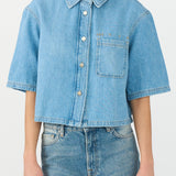 IVY-Uta Oversized 2/4 Sleeve Shirt Wash Mid Blue