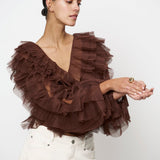 Dante6 - Ruffled tulle top, brun