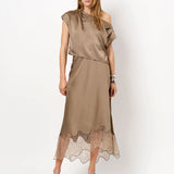 Dante6 - Roam drapey satin cropped top, brun