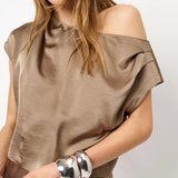 Dante6 - Roam drapey satin cropped top, brun