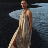 Dante6 - Heavenly Metallic chain halter maxi dress