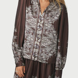 Neo Noir - Massima Paisley Border Bluse, Dark Brown