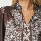 Neo Noir - Massima Paisley Border Bluse, Dark Brown