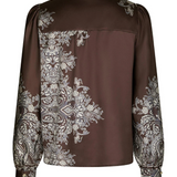 Neo Noir - Massima Paisley Border Bluse, Dark Brown